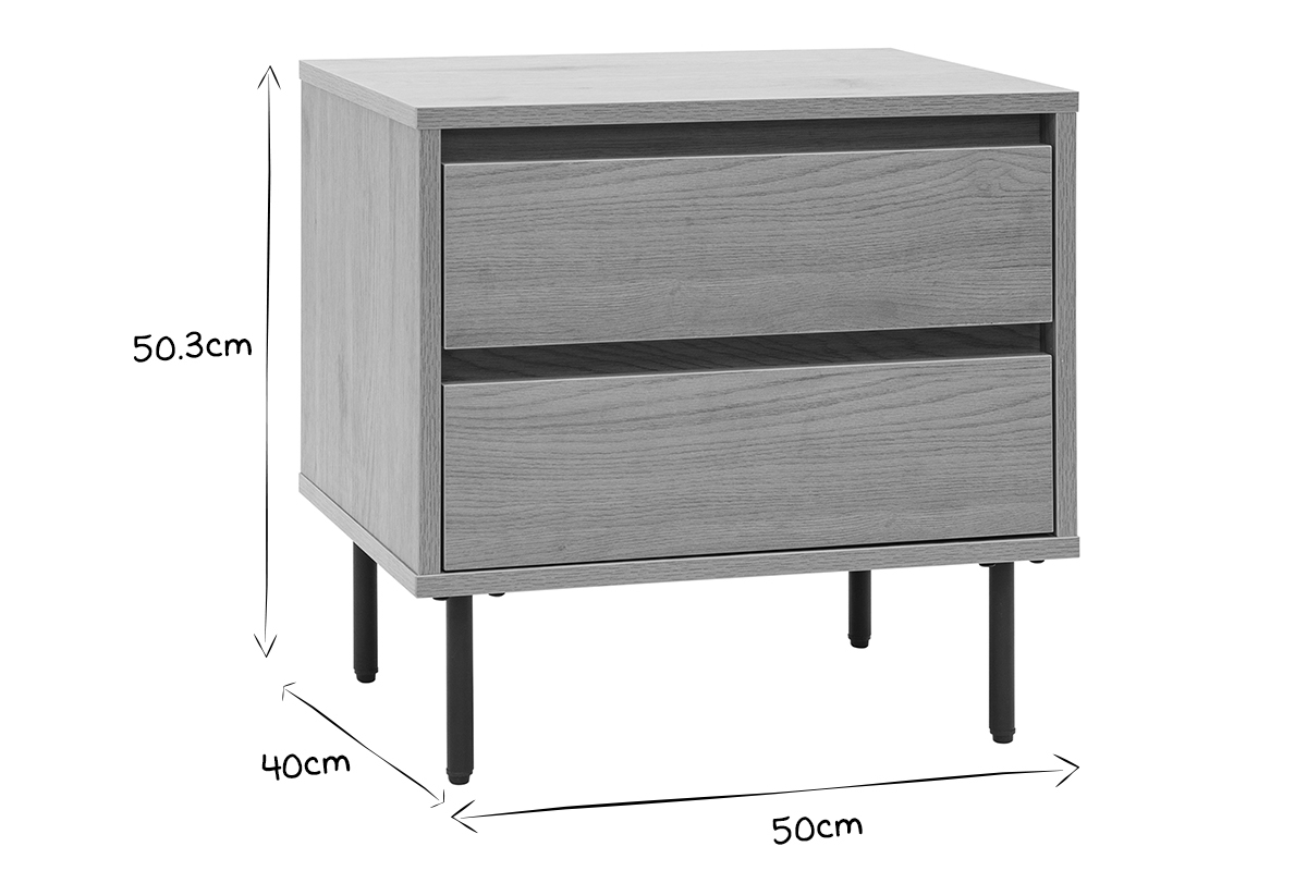 Nachttisch mit hellem Holzfinish in Eiche 2 Schubladen ARAGON