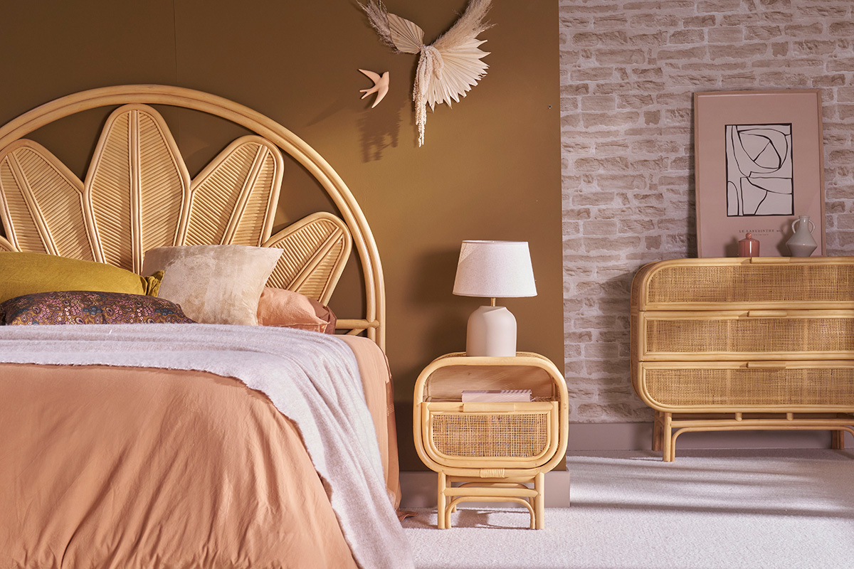 Nachttisch mit Rattan-Schublade LUWAK