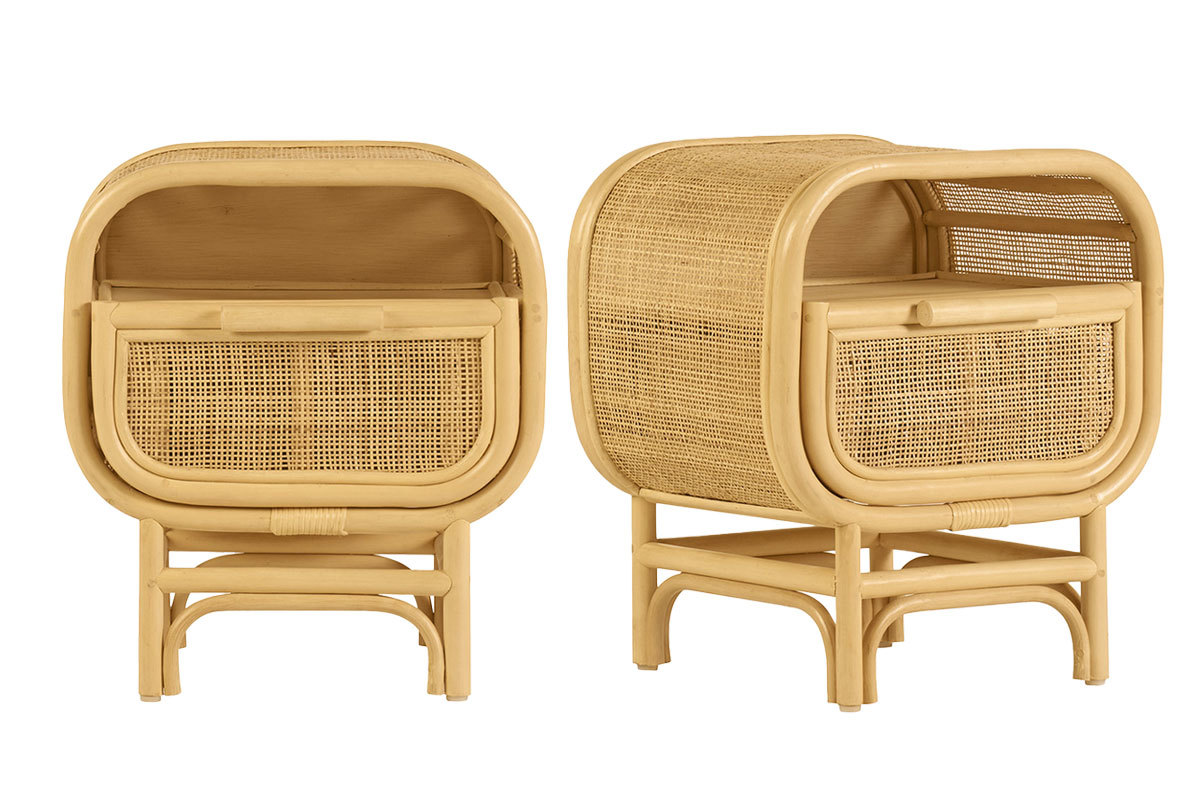 Nachttisch mit Rattan-Schublade LUWAK