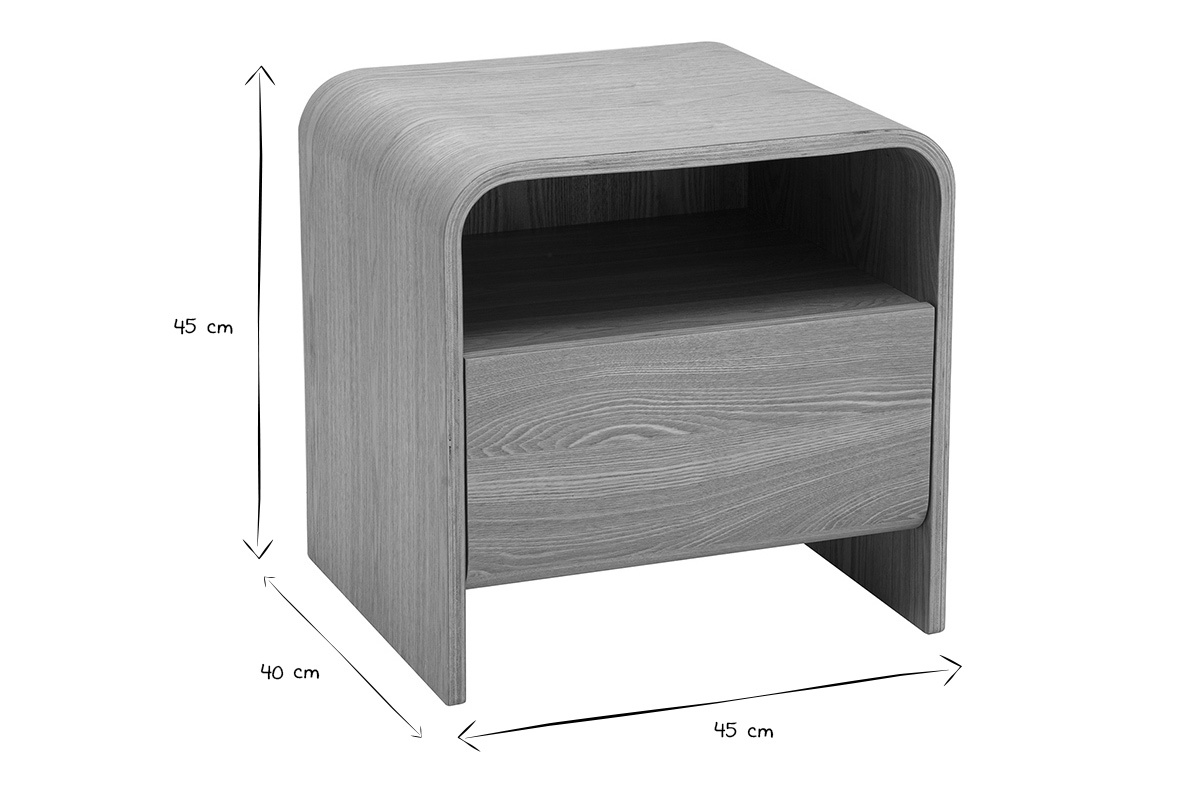 Abmessungen des Nachttischs KYLIA: B45 x T40 x H45 cm, in Schwarz und Wei�.