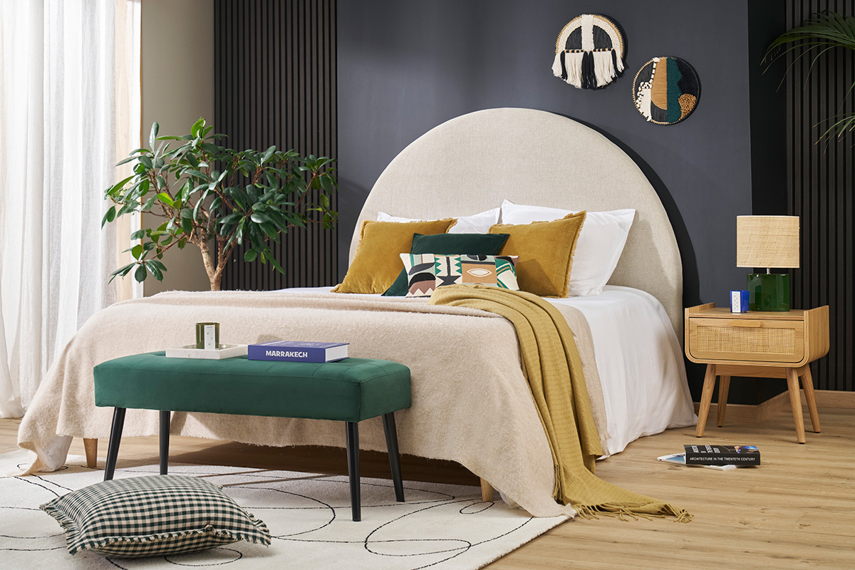 Nachttisch mit Schublade aus hellem Massivholz und Rattangeflecht ATH�NE