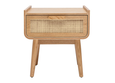 Nachttisch mit Schublade aus hellem Massivholz und Rattangeflecht ATHÈNE