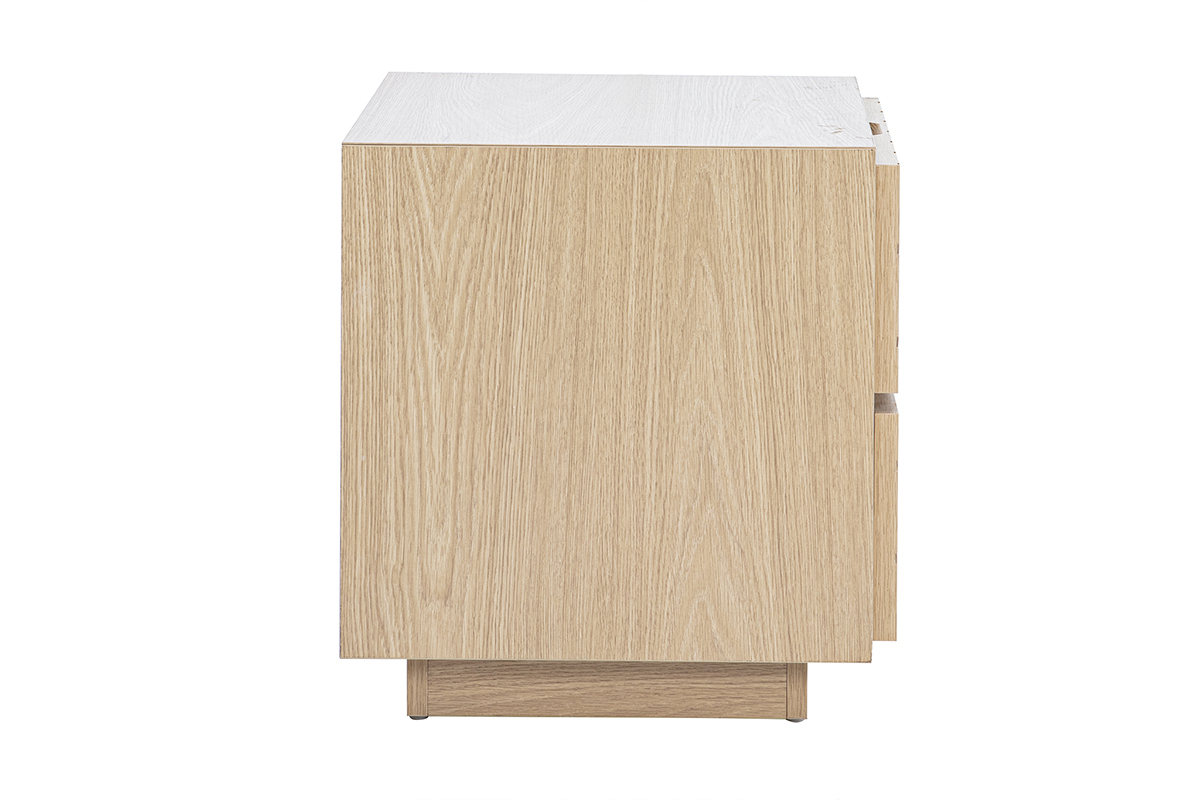 Nachttisch in Eichenholzoptik, Seitenansicht.