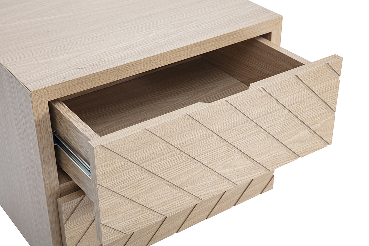 Nachttisch aus Eichenholz MATALA mit ge�ffneter Schublade in Zoomansicht.