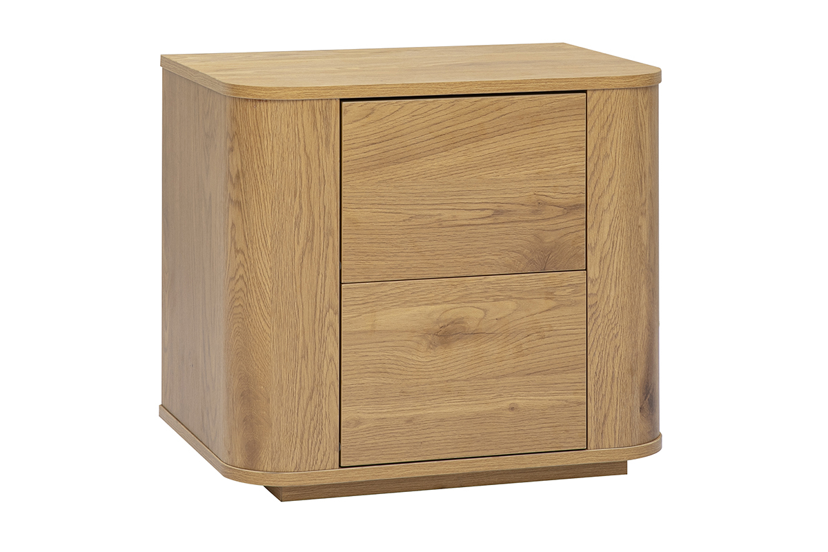 Nachttisch NEGAN aus hellem Holz Eiche, Ansicht von 3/4 mit 2 Schubladen