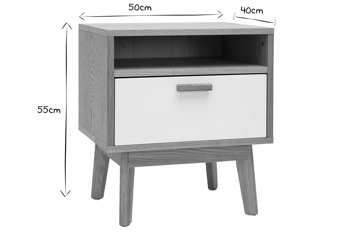 Nachttisch skandinavisches Design Wei und Eiche HELIA
