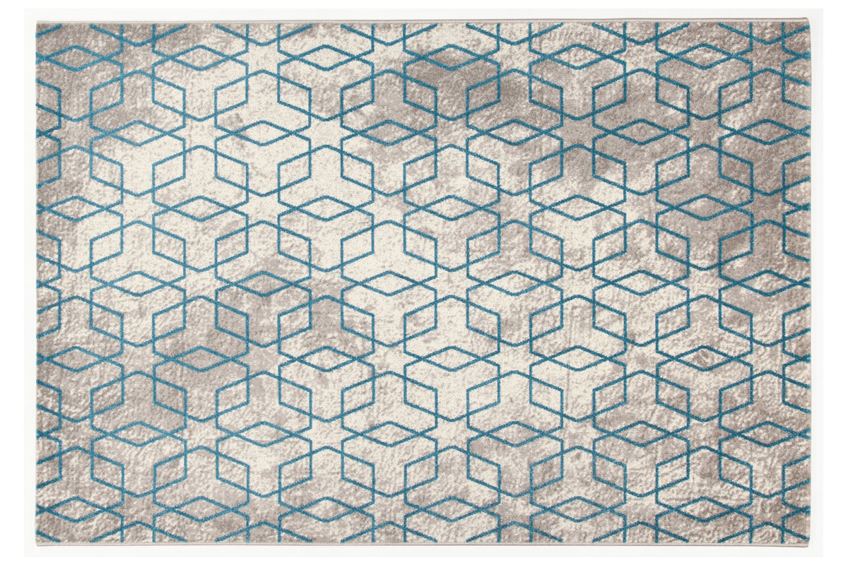 Naturfarbener Teppich mit blauen Motiven 160x230cm SOHO