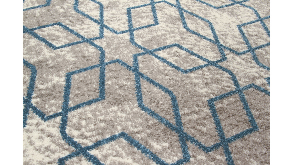 Naturfarbener Teppich mit blauen Motiven 160x230cm SOHO