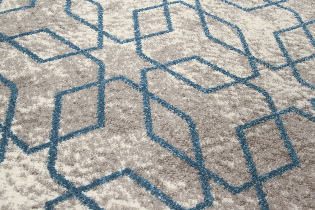 Naturfarbener Teppich mit blauen Motiven 160x230cm SOHO