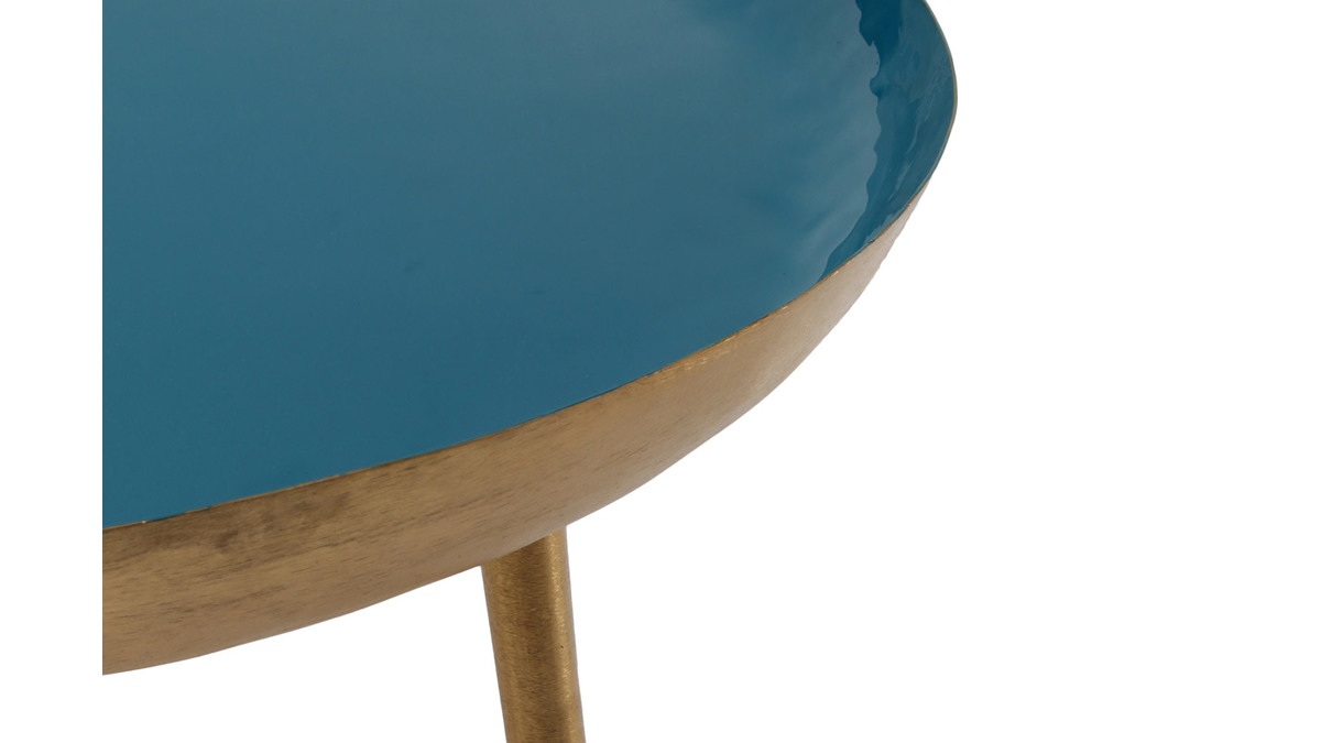 Niedriger Design-Tisch aus blaugrn lackiertem Stahl DROP