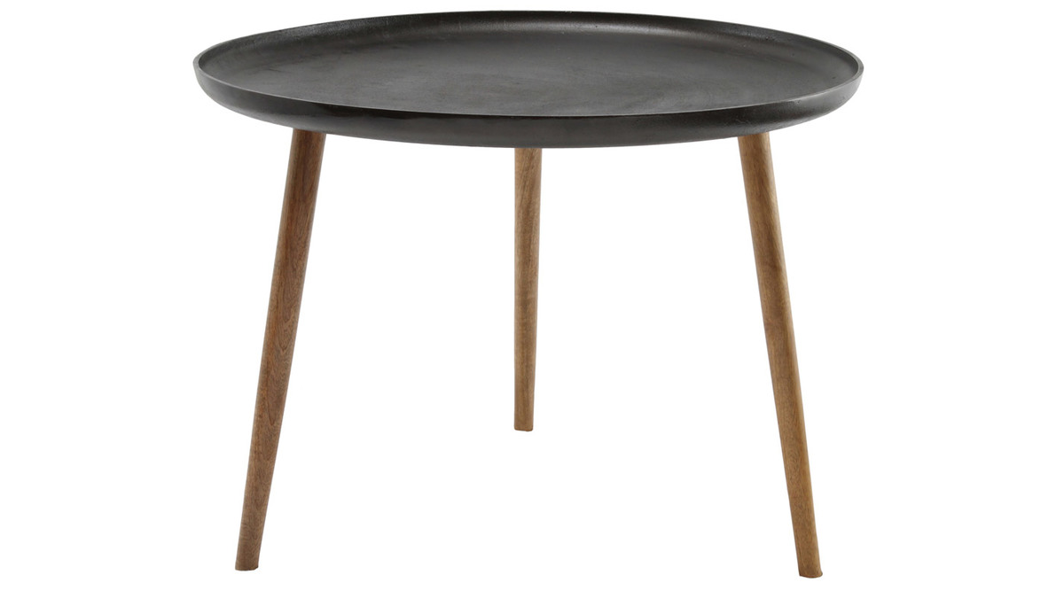 Niedriger Design-Tisch aus Metall und Fen aus Holz LUMI