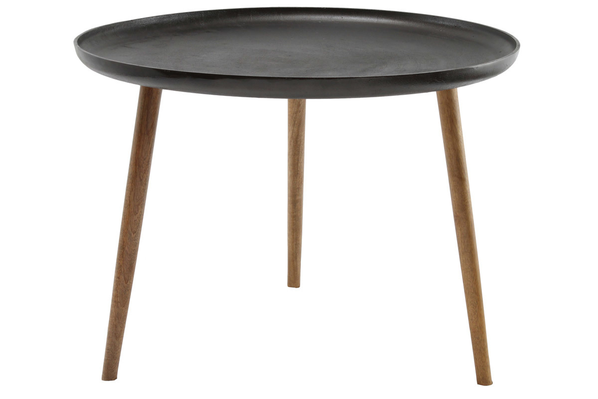 Niedriger Design-Tisch aus Metall und Fen aus Holz LUMI