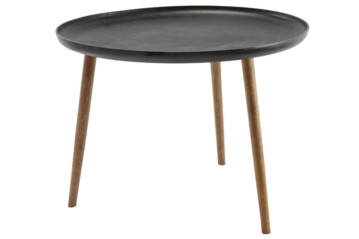 Niedriger Design-Tisch aus Metall und Fen aus Holz LUMI