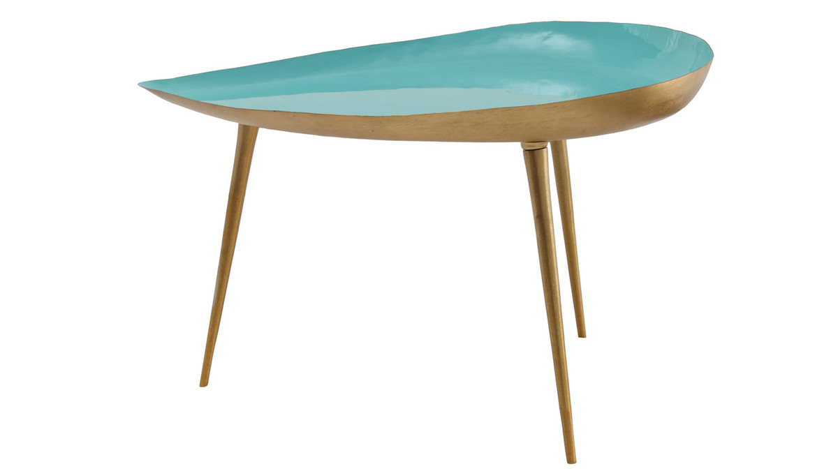 Niedriger Design-Tisch aus wassergrn lackiertem Stahl DROP