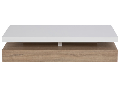 Niedriger Design-Tisch glänzend-weiß lackiert mit Holz SONOMA