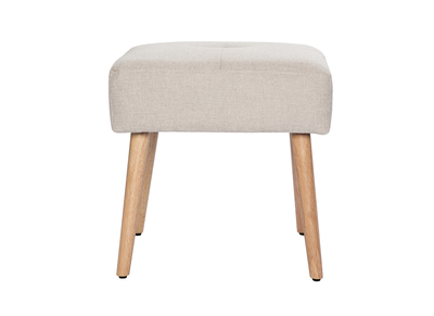 Niedriger Hocker aus Stoff mit strukturiertem Samteffekt in Beige und hellem Massivholz H46 cm GUESTA