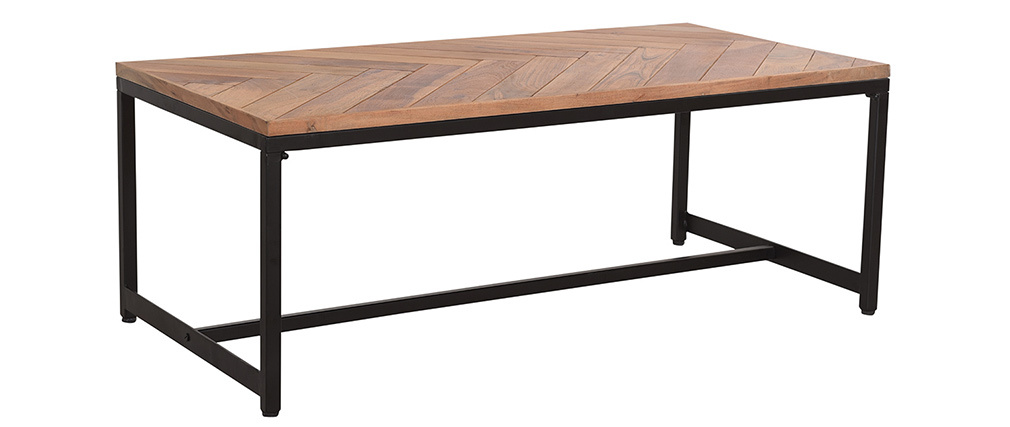 Niedriger Tisch modern aus Akazienholz und schwarzem Metall STICK - Miliboo