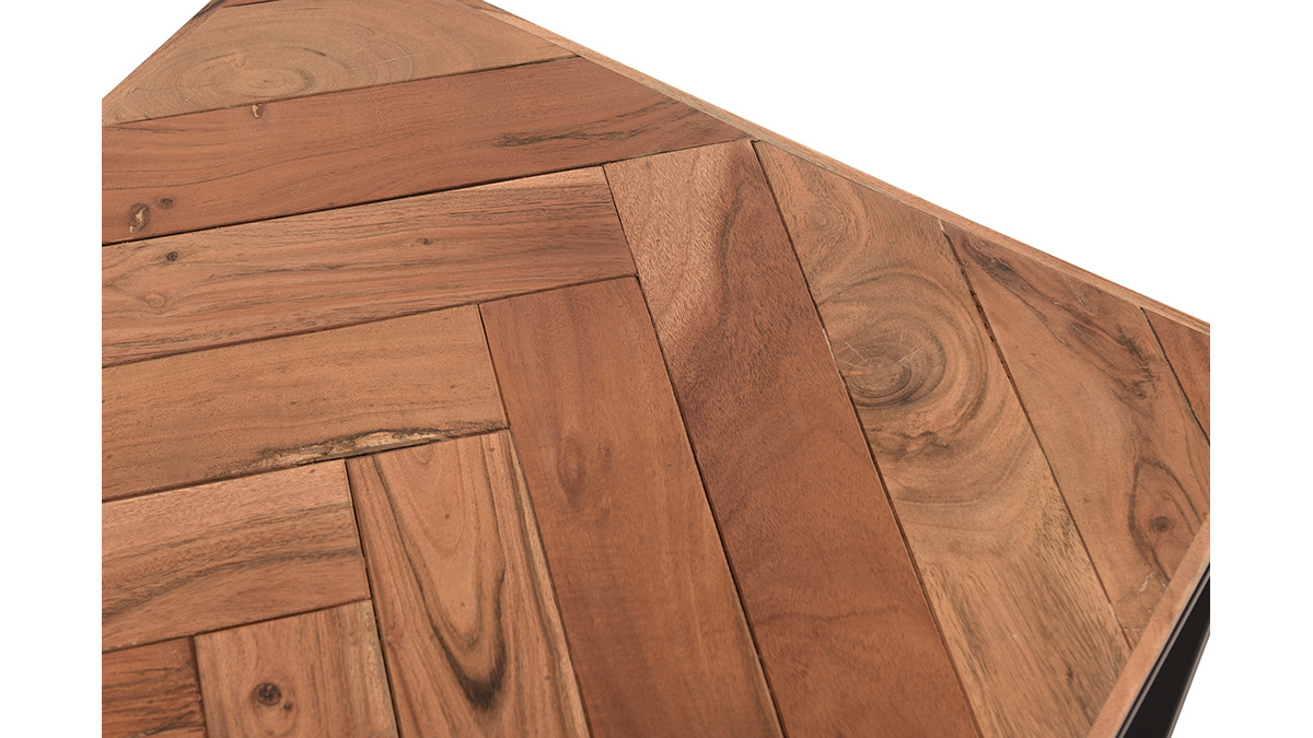 Niedriger Tisch modern aus Akazienholz und schwarzem Metall STICK