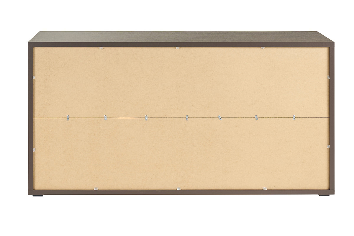 R�ckseite des niedrigen B�cherregals EPURE in dunklem Walnussholz, R�ckansicht.