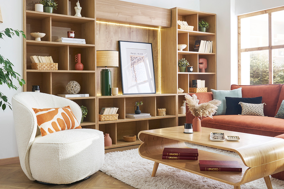 Niedriges B�cherregal in dunkler Walnuss-Holzoptik L140 cm EPURE