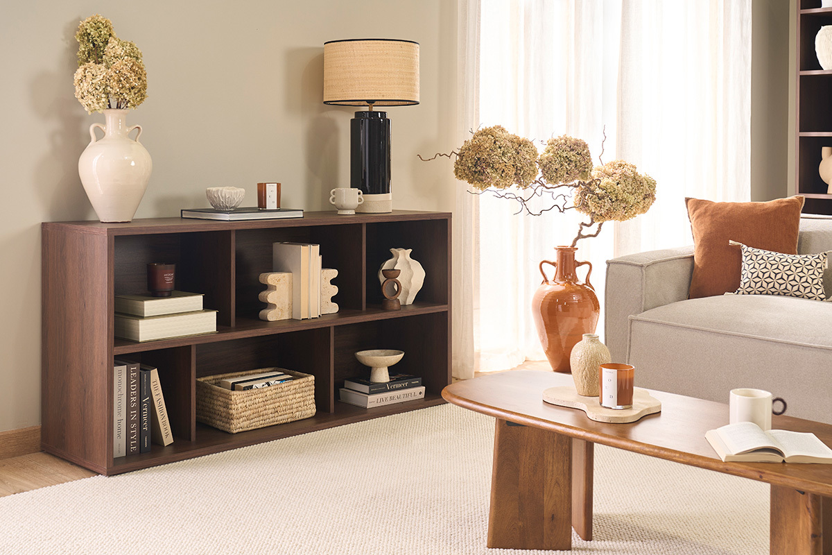 Niedriges B�cherregal in dunkler Walnuss-Holzoptik L140 cm EPURE