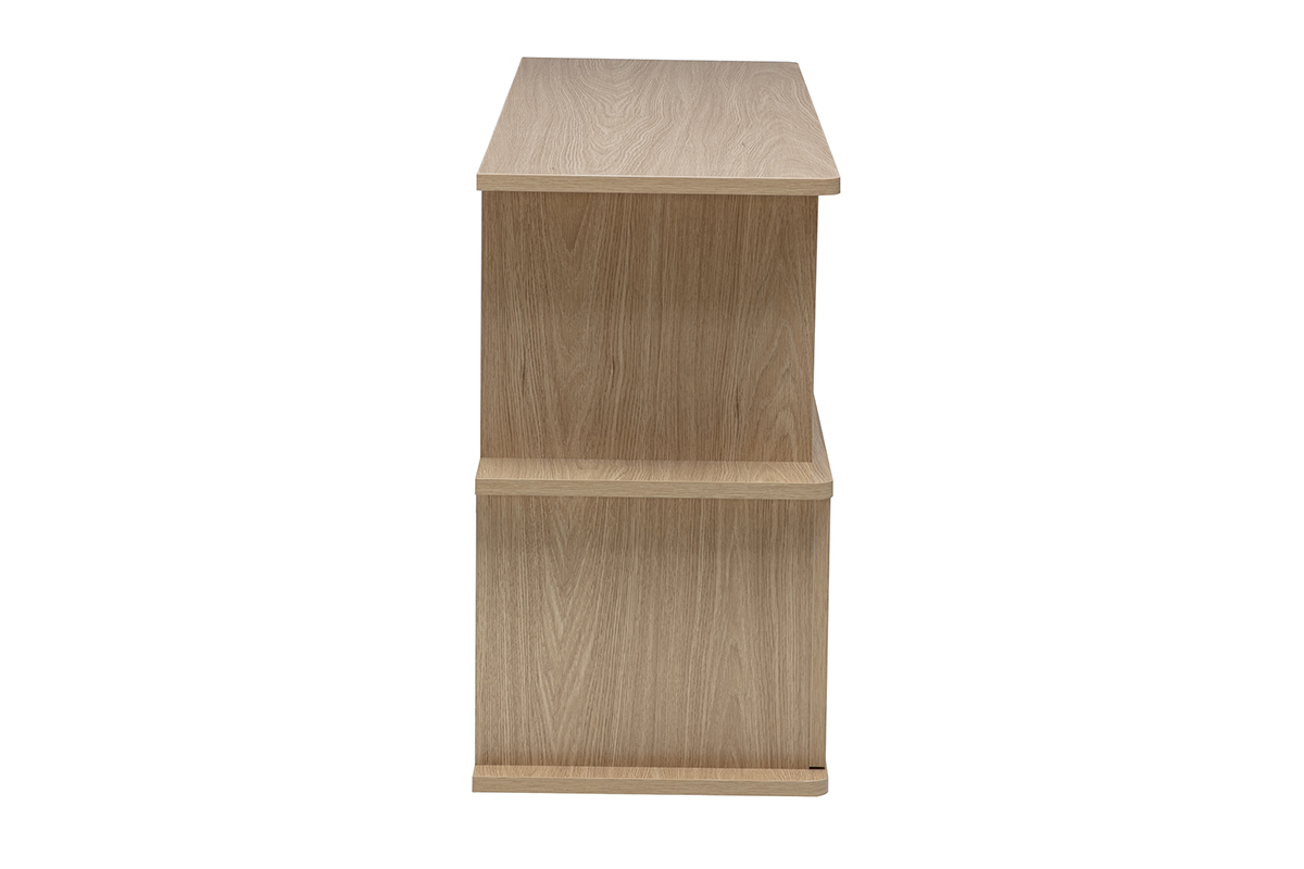 Niedriges B�cherregal aus hellem Eichenholz, Seitenansicht mit asymmetrischen Ablagef�chern.