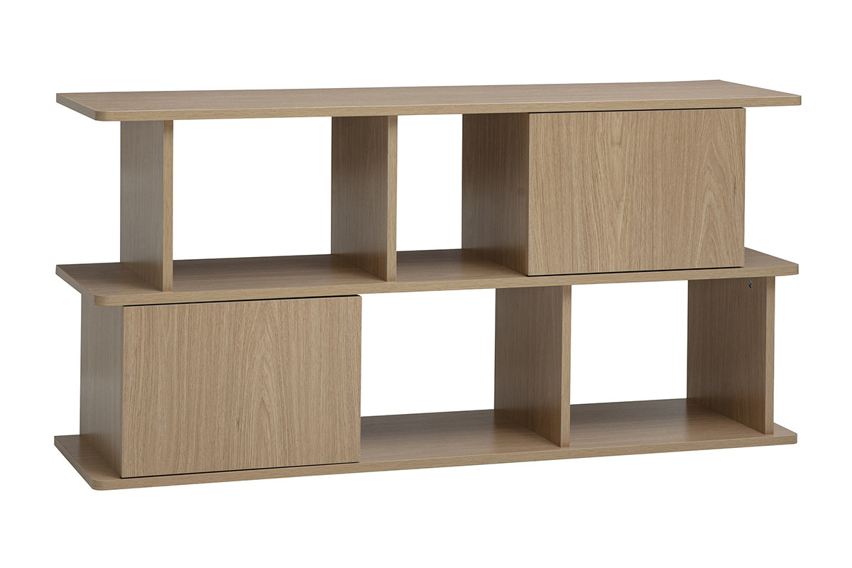 Niedriges B�cherregal mit Stauraum, helle Eichenholzoptik, L140 cm JANICE