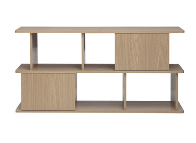 Niedriges B&uuml;cherregal mit Stauraum, helle Eichenholzoptik, L140 cm JANICE