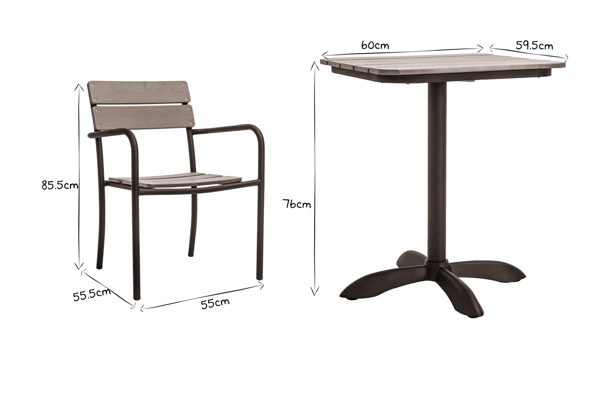 Outdoor-Esszimmer mit Bistrotisch und 2 Sthlen Schwarz und Holz PUB