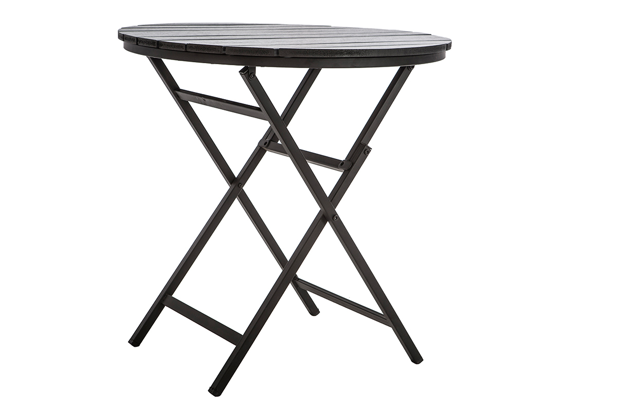Outdoor-Esszimmer mit Klapptisch und Sthlen aus Holz und schwarzem Metall BERLINER