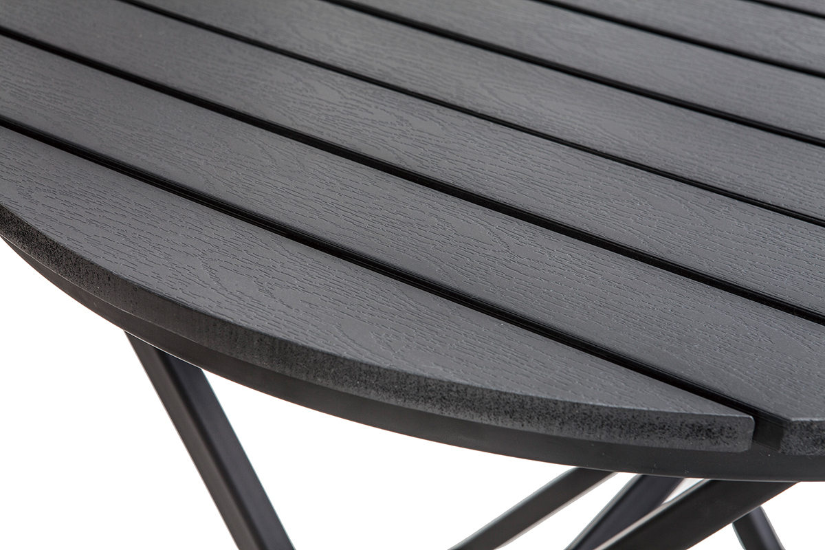 Outdoor-Esszimmer mit Klapptisch und Sthlen aus Holz und schwarzem Metall BERLINER