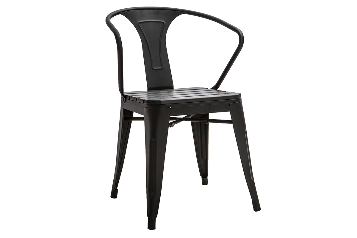 Outdoor-Esszimmer mit Klapptisch und Sthlen aus Holz und schwarzem Metall BERLINER
