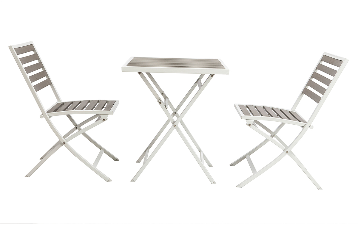 Outdoor-Esszimmer mit Tisch und 2 Klappsthlen Wei und Grau MOJITO