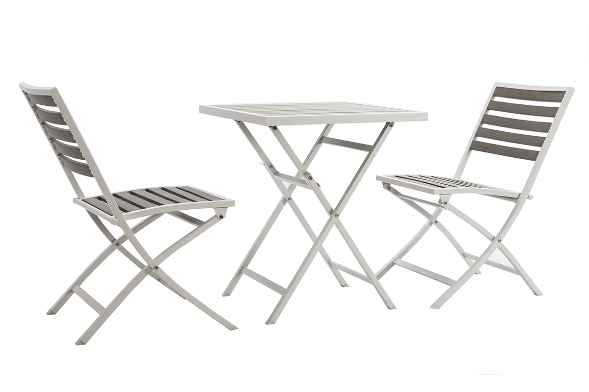 Outdoor-Esszimmer mit Tisch und 2 Klappsthlen Wei und Grau MOJITO
