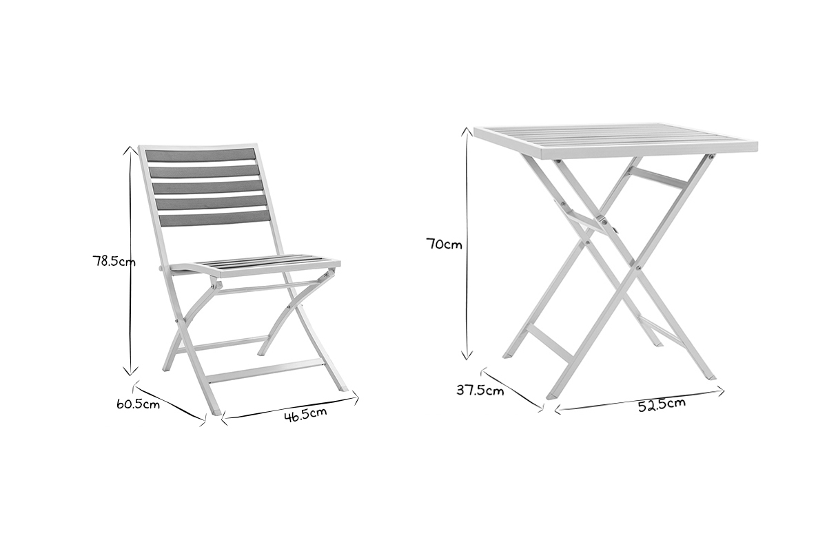 Outdoor-Esszimmer mit Tisch und 2 Klappsthlen Wei und Grau MOJITO