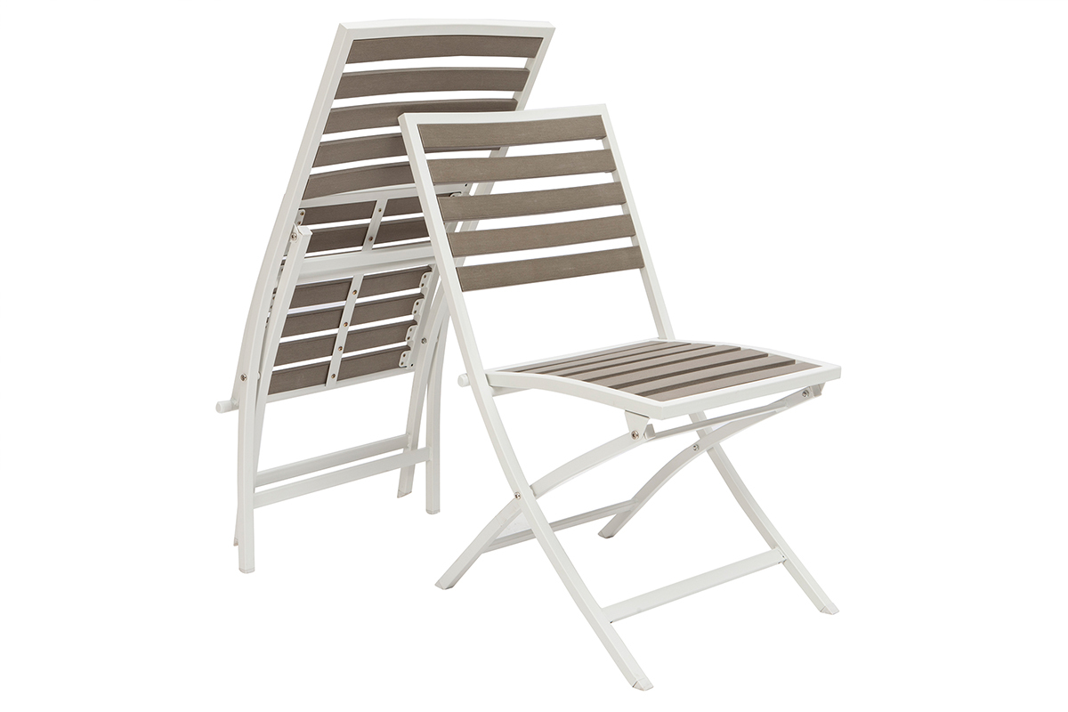Outdoor-Esszimmer mit Tisch und 2 Klappsthlen Wei und Grau MOJITO