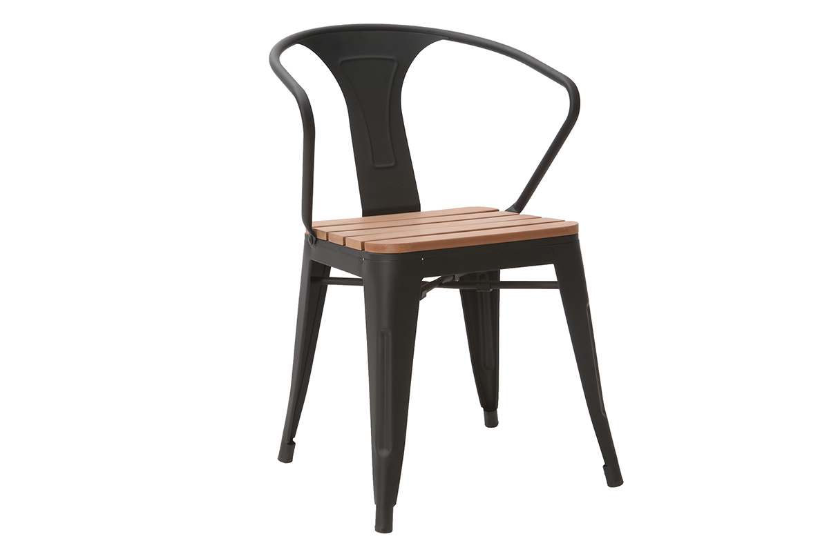 Outdoor-Esszimmer mit Tisch und 4 Sthlen aus Holz und schwarzem Metall BERLINER