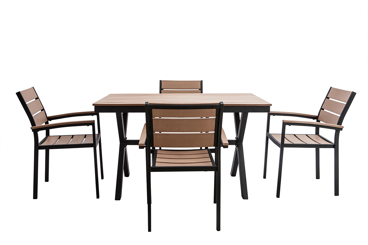 Outdoor-Esszimmer mit Tisch und 4 Sthlen Schwarz und Holz VIAGGIO