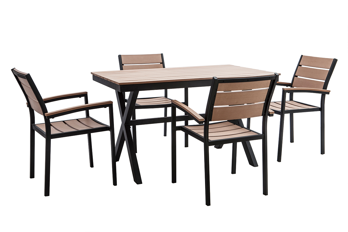 Outdoor-Esszimmer mit Tisch und 4 Sthlen Schwarz und Holz VIAGGIO