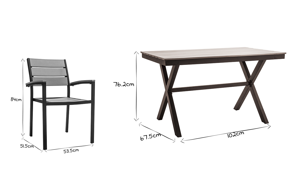 Outdoor-Esszimmer mit Tisch und 4 Sthlen Schwarz und Holz VIAGGIO