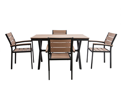 Outdoor-Esszimmer mit Tisch und 4 Stühlen Schwarz und Holz VIAGGIO - Outdoor-Esszimmer mit Tisch und 4 Stühlen Schwarz und Holz VIAGGIO