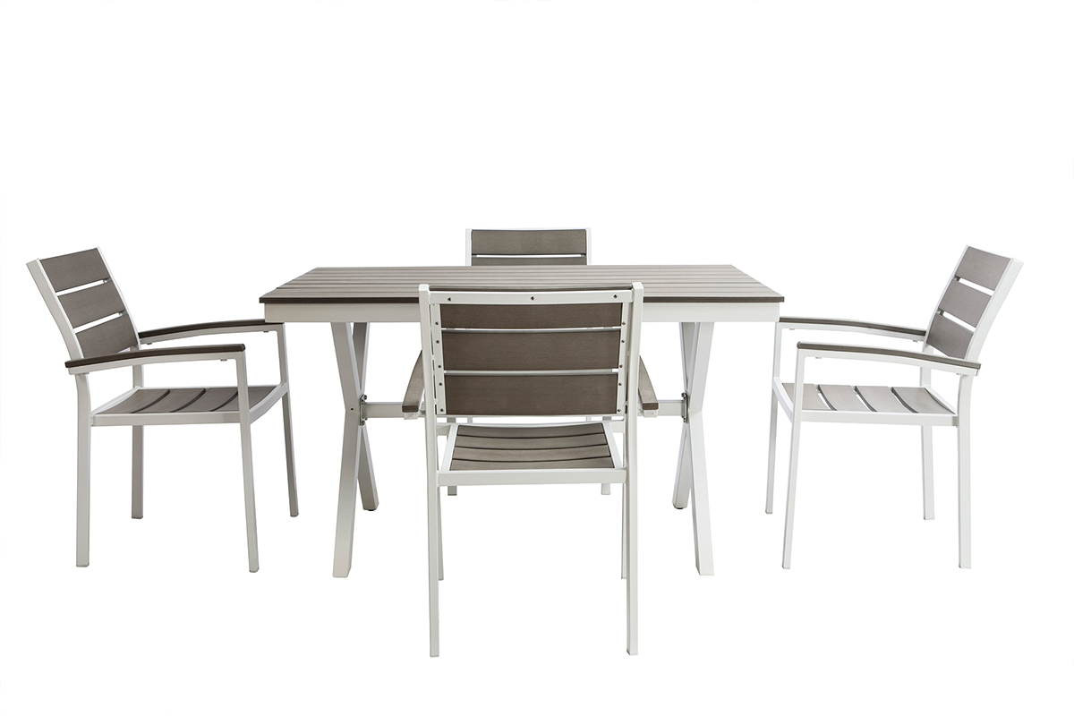 Outdoor-Esszimmer mit Tisch und 4 Sthlen Wei und Grau VIAGGIO