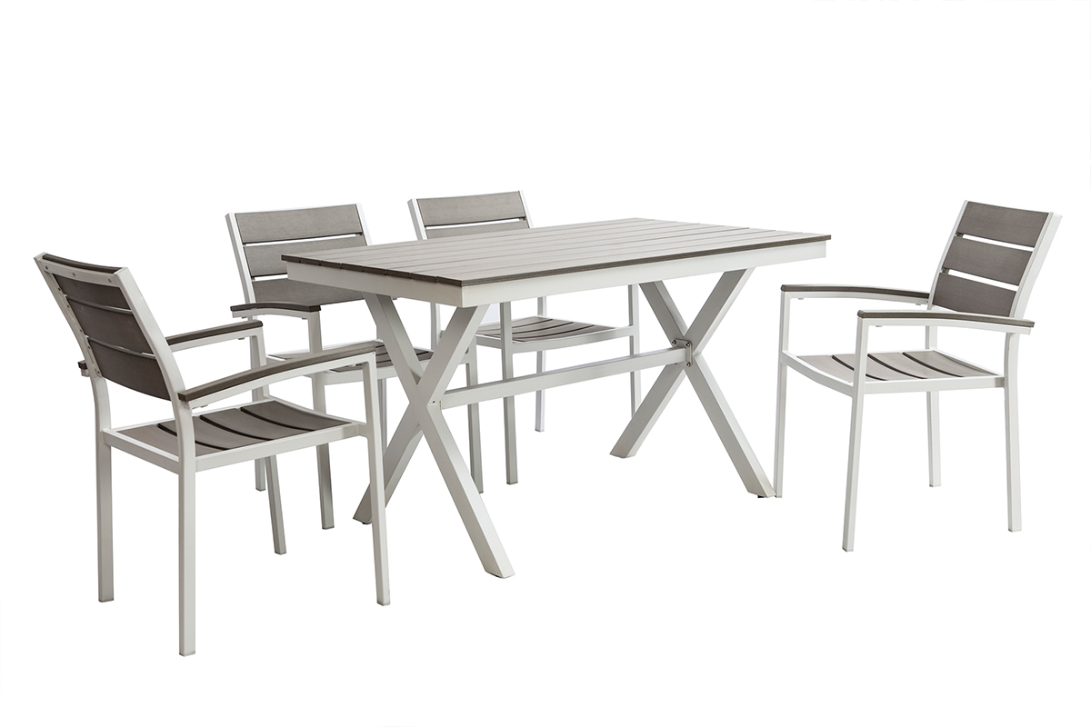 Outdoor-Esszimmer mit Tisch und 4 Sthlen Wei und Grau VIAGGIO