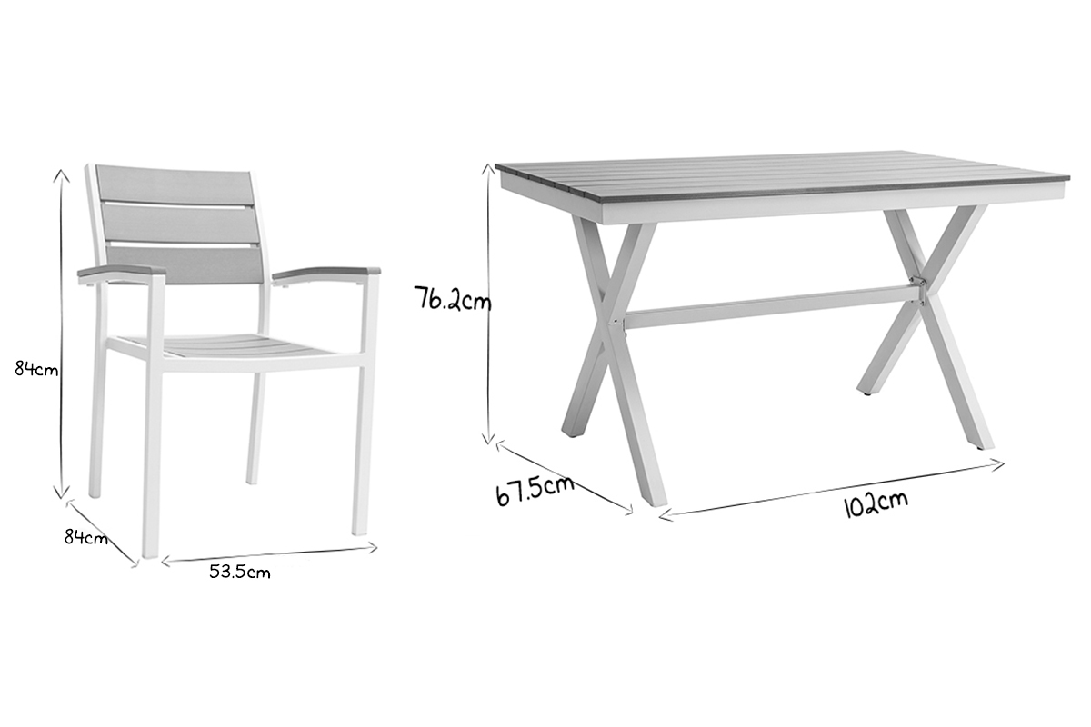 Outdoor-Esszimmer mit Tisch und 4 Sthlen Wei und Grau VIAGGIO