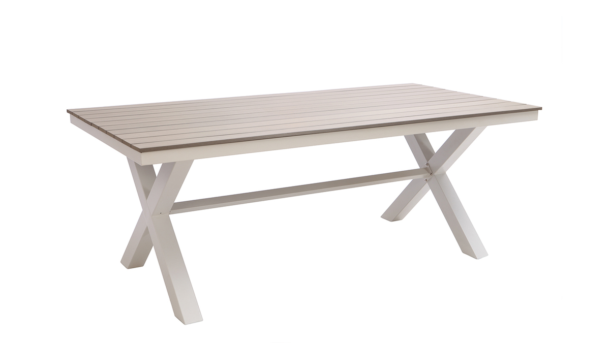 Outdoor-Esszimmer mit Tisch und 6 Sthlen aus weiem Metall und grauem Holz VIAGGIO