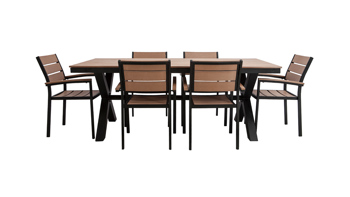 Outdoor-Esszimmer mit Tisch und 6 Sthlen Schwarz und Holz VIAGGIO