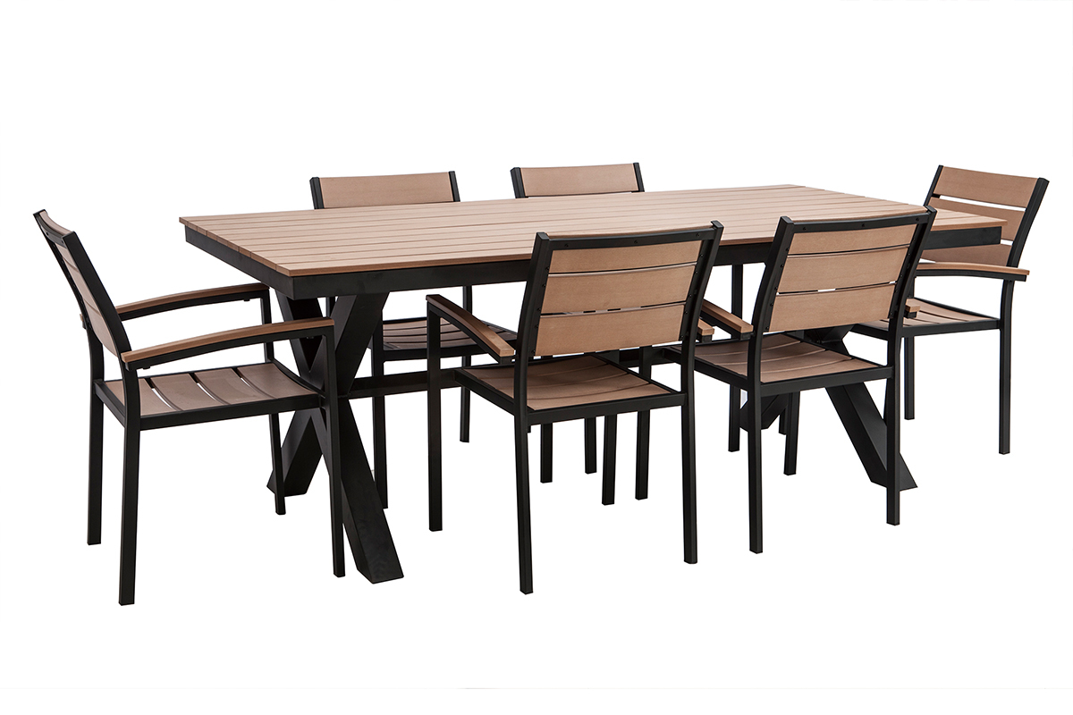 Outdoor-Esszimmer mit Tisch und 6 Sthlen Schwarz und Holz VIAGGIO