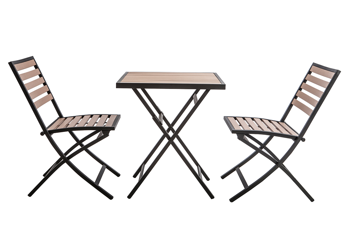 Outdoor-Esszimmer zusammenklappbar mit Tisch und 2 Sthlen Schwarz und Holz MOJITO