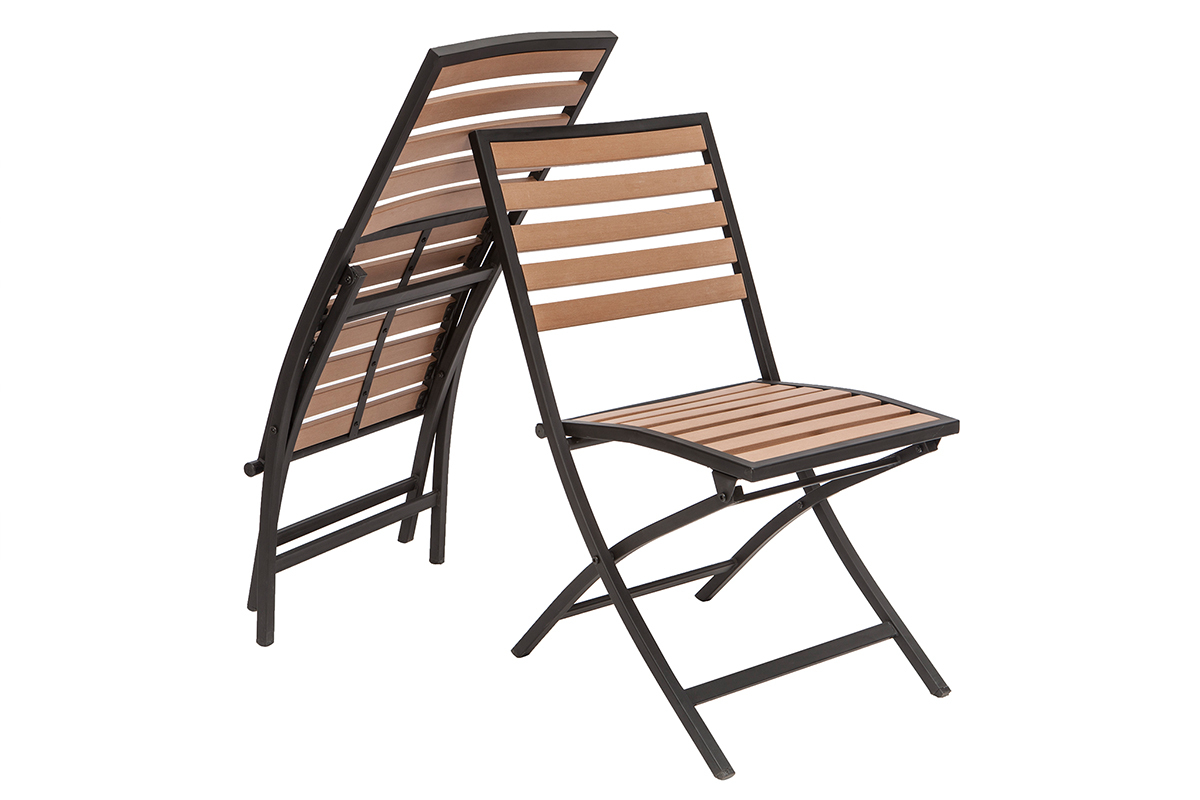 Outdoor-Esszimmer zusammenklappbar mit Tisch und 2 Sthlen Schwarz und Holz MOJITO