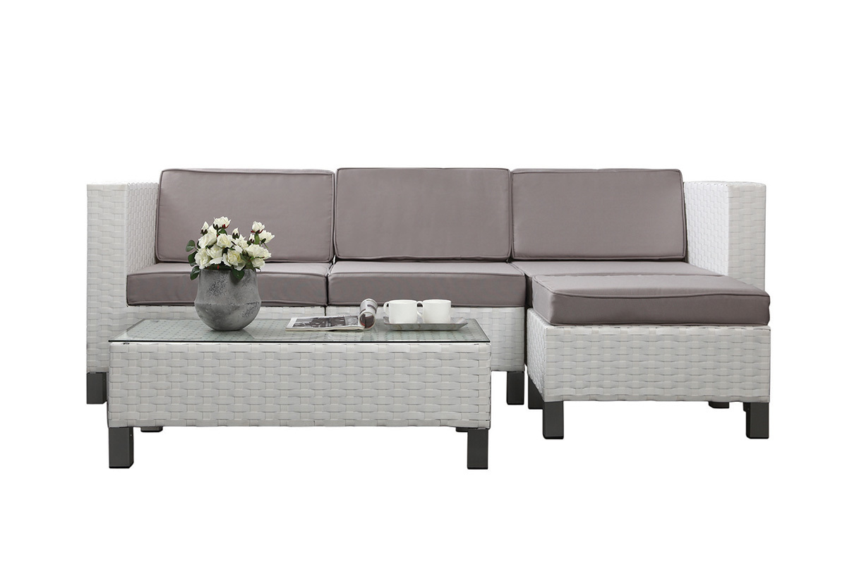 Outdoor-Wohnzimmer komplett aus Harzgeflecht HAWAI Wei